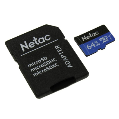 Карта памяти Netac MicroSD 64Gb Class 10 (Model P500) (с адаптером)